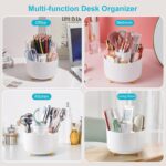Desk Pencil Pen Holder - 5 Slot 360 Degree Rotating Desk Pen Organizer for Desktop Storage Stationery Supplies Cup Pot - White - Image 8