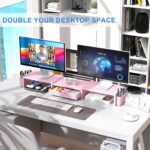 gianotter Dual Monitor Stand Riser, Desk Organizer With Drawer and 2 Pen Holders,Desk Organizers and Accessories, Pink Office Supplies (Pink) - Image 6