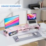 gianotter Dual Monitor Stand Riser, Desk Organizer With Drawer and 2 Pen Holders,Desk Organizers and Accessories, Pink Office Supplies (Pink) - Image 7