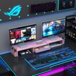 gianotter Dual Monitor Stand Riser, Desk Organizer With Drawer and 2 Pen Holders,Desk Organizers and Accessories, Pink Office Supplies (Pink) - Image 8