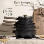 Astercook 19 Pcs Pots and Pans Set Non Stick, Black Titanium Induction Kitchen Cookware Sets, Non toxic Healthy Non Stick Kitchen Cooking Set with Frying Pans Set, PFAS PTFE PFOA PFOS Free - Image 4