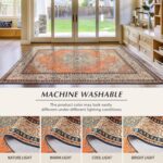 Area Rug for Living Room, 6x9Ft Non-Slip Vintage Area Rug, Machine Washable Boho Rugs for Bedroom Office Dining Room Farmhouse, Orange - Image 8