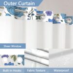 No Hook Boho Floral Shower Curtain with Snap in Liner Set, Blue and White Farmhouse Vintage Fabric Curtains for Bathroom, 71x74 Inches - Image 5