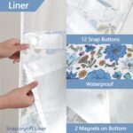 No Hook Boho Floral Shower Curtain with Snap in Liner Set, Blue and White Farmhouse Vintage Fabric Curtains for Bathroom, 71x74 Inches - Image 7