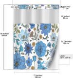 No Hook Boho Floral Shower Curtain with Snap in Liner Set, Blue and White Farmhouse Vintage Fabric Curtains for Bathroom, 71x74 Inches - Image 8