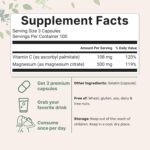 Pure Magnesium Citrate Supplements 500mg, 300 Capsules | Fat-Soluble Vitamin C Added | 100% Chelated | Supports Digestion, Muscle & Heart Health | Only Active Ingredients - Image 3