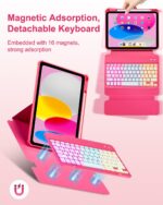 Case with Keyboard Mouse for iPad A16 11th 10th Generation 11/10.9 inch,Rainbow Backlit Detachable Keypad Rotatable Magnetic Cover Pencil Holder for iPad 11 2025 10 Gen 2022 Watermelon Red - Image 6