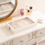 Lolalet Jewelry Organizer Tray with Lid, 18 Hooks Velvet Necklace Organizer Holder Storage Box for Drawer -Beige - Image 4