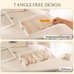 Lolalet Jewelry Organizer Tray with Lid, 18 Hooks Velvet Necklace Organizer Holder Storage Box for Drawer -Beige - Image 7