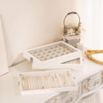 Lolalet Jewelry Organizer Tray with Lid, 18 Hooks Velvet Necklace Organizer Holder Storage Box for Drawer -Beige - Image 8