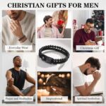 MEALGUET Men's Inspirational Bible Verse Bracelets Lava Rock Bead Bracelet Healing Balancing Braided Leather Wristband with Magnetic Clasp - Image 7
