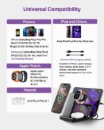 Intoval 5-in-1 Charging Station, for iPhones 16 Pro/16 Pro Max/16 and Androids, iPad Pro/Air/Mini, Apple Watch 10/Ultra 2/Ultra/9/8/7/SE, Wireless Charging Dock for Multiple Devices (Black) - Image 6