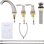 Bathroom Sink Faucet, Faucet for Bathroom Sink, Widespread Brushed Nickel Bathroom Faucet 3 Hole with Stainless Steel Pop Up Drain and cUPC Lead-Free Hose - (Brushed Nickel 2 Packs) - Image 7