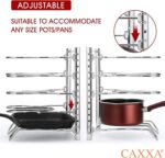 CAXXA Heavy Duty Pan Rack, Pot Lid Rack, Kitchen Cabinet Pantry Cookware Organizer Rack Holder with 5 Adjustable Dividers, Chrome - Image 5