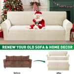 MAXIJIN Stretch Couch Cover Sofa Covers for 3 Cushion Couch (71"-91" Washable Sofa Slipcovers with Non-Slip Foam & Elastic Strap, Dog Cat Pet Friendly Furniture Protector (Large, Beige) - Image 3
