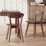 Solid Wood Dining Chairs Set of 2, Mid Century Modern Dining Room Chairs with Curved Backrest, Wooden Armless Kitchen Chairs for Dining Room, Space Saving, Walnut - Image 4