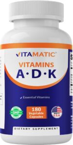 Vitamatic ADK Vitamin Supplement, 180 Veg Capsules, High Potency Vitamins A, D3, K2 for Bone Health, Calcium Absorption, Non-GMO, Gluten Free - 2 Pack - Image 3
