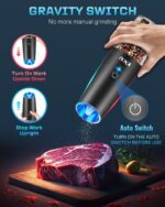 XinXu RECHARGEABLE Pepper and Salt Grinder Set,Automatic Pepper Mill,USB Rechargeable,Adjustable Coarseness,One-handed Operation,Ceramic Burr,Refillable,Auto Grinders Shakers LED Light,Black - Image 4