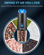 XinXu RECHARGEABLE Pepper and Salt Grinder Set,Automatic Pepper Mill,USB Rechargeable,Adjustable Coarseness,One-handed Operation,Ceramic Burr,Refillable,Auto Grinders Shakers LED Light,Black - Image 7