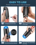 XinXu RECHARGEABLE Pepper and Salt Grinder Set,Automatic Pepper Mill,USB Rechargeable,Adjustable Coarseness,One-handed Operation,Ceramic Burr,Refillable,Auto Grinders Shakers LED Light,Black - Image 9