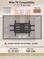 USX MOUNT Full Motion TV Wall Mount for Most 37-82 Inch TV up to 132lbs, TV Mount Articulating with Swivel, Tilt & Extension, Wall Mounts T V Bracket for VESA 600x400mm 400x300mm, Max 16" Wood Studs - Image 8