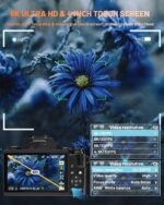 8K 64MP Digital Camera for Photography, Vlogging Camera with Autofocus, WiFi, 4Inch Touchscreen, 16X Digital Zoom, 3000mAh Battery, Dual-Lens, Lens Hood, 32GB TF Card and Flash,Black - Image 4