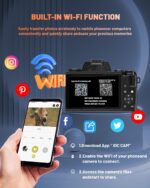 8K 64MP Digital Camera for Photography, Vlogging Camera with Autofocus, WiFi, 4Inch Touchscreen, 16X Digital Zoom, 3000mAh Battery, Dual-Lens, Lens Hood, 32GB TF Card and Flash,Black - Image 8