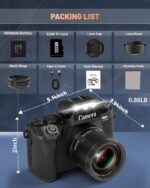 8K 64MP Digital Camera for Photography, Vlogging Camera with Autofocus, WiFi, 4Inch Touchscreen, 16X Digital Zoom, 3000mAh Battery, Dual-Lens, Lens Hood, 32GB TF Card and Flash,Black - Image 9