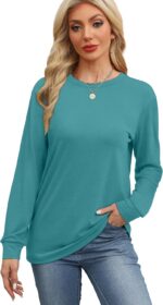 WIHOLL Womens Long Sleeve Shirts Loose Fits Fall Outfits Basic Casual Tunic Tops Crewneck Clothes - Image 4