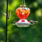 Hummingbird Feeder for Outdoors with Ant Moat, Hummingbird Feeder, Hand Blown Glass, 4 Bee Guard Feeding Ports with Perch, Outdoor Garden Décor, 16OZ, Red, Gifts for Mom Wife Dad Men Women - Image 3