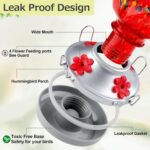 Hummingbird Feeder for Outdoors with Ant Moat, Hummingbird Feeder, Hand Blown Glass, 4 Bee Guard Feeding Ports with Perch, Outdoor Garden Décor, 16OZ, Red, Gifts for Mom Wife Dad Men Women - Image 5