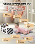 Tummy Time Toys, High Contrast Baby Book with Mirror & Teether, Black and White Infant Books, 0-6-12 Months Soft Book for Newborn, Sensory Books, Tummy Time Car Seat Toys 0-6 Month Boy Girl Gift - Image 3