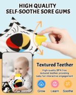 Tummy Time Toys, High Contrast Baby Book with Mirror & Teether, Black and White Infant Books, 0-6-12 Months Soft Book for Newborn, Sensory Books, Tummy Time Car Seat Toys 0-6 Month Boy Girl Gift - Image 4