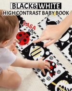 Tummy Time Toys, High Contrast Baby Book with Mirror & Teether, Black and White Infant Books, 0-6-12 Months Soft Book for Newborn, Sensory Books, Tummy Time Car Seat Toys 0-6 Month Boy Girl Gift - Image 6