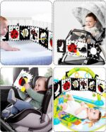 Tummy Time Toys, High Contrast Baby Book with Mirror & Teether, Black and White Infant Books, 0-6-12 Months Soft Book for Newborn, Sensory Books, Tummy Time Car Seat Toys 0-6 Month Boy Girl Gift - Image 9