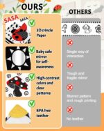 Tummy Time Toys, High Contrast Baby Book with Mirror & Teether, Black and White Infant Books, 0-6-12 Months Soft Book for Newborn, Sensory Books, Tummy Time Car Seat Toys 0-6 Month Boy Girl Gift - Image 10