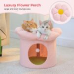 PETEPELA Cat Beds for Indoor Cats, Small Cute Cat Tree House with Removable Flower Cat Bed, Cat Hideaway, Indoor Cat House Condo, Cat Accessories, 20X20X16 Inches, Pink - Image 3