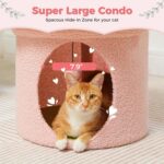 PETEPELA Cat Beds for Indoor Cats, Small Cute Cat Tree House with Removable Flower Cat Bed, Cat Hideaway, Indoor Cat House Condo, Cat Accessories, 20X20X16 Inches, Pink - Image 8