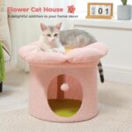 PETEPELA Cat Beds for Indoor Cats, Small Cute Cat Tree House with Removable Flower Cat Bed, Cat Hideaway, Indoor Cat House Condo, Cat Accessories, 20X20X16 Inches, Pink - Image 9