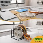 Kitchen Pan Organizer and Pot Rack, 5-Slot Steel Holder for Thin Pans, Baking Trays, and Cutting Boards - Space-Saving Storage - Image 8