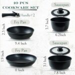 Moss & Stone 10pcs Black Pots and Pans Set Non Stick, Cookware Sets Detachable Handle, RV Kitchen Set Removable Handle, Oven Safe, Induction Ready, Stackable Non-stick Set, Camping Cookware Set - Image 3