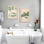 Set of 2 Japanese Bathroom Wall Art Framed Canvas with Cats & Frogs, Wooden Frame, Abstract Nature Poster Prints for Bathroom Decor, Minimalist Zen Painting Art for Home & Spa (12" W*16" H*2piece) - Image 4