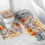 AZHM Thanksgiving Shower Curtain Set, Fall Pumpkin Shower Curtain for Bathroom, 4PCS Wooden Door Background Bathroom Decor Set - Image 4