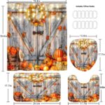 AZHM Thanksgiving Shower Curtain Set, Fall Pumpkin Shower Curtain for Bathroom, 4PCS Wooden Door Background Bathroom Decor Set - Image 5