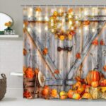 AZHM Thanksgiving Shower Curtain Set, Fall Pumpkin Shower Curtain for Bathroom, 4PCS Wooden Door Background Bathroom Decor Set - Image 6