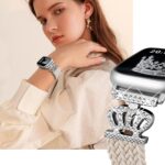 Braided Band Compatible with Apple Watch Bands 40mm 38mm 41mm 42mm 44mm 45mm 46mm 49mm,Magnetic Soft Nylon Stretchy Strap with Designer Bling Crown Strap for Series 10/9/8/7/6/5/4/3/2/SE/Ultra - Image 3