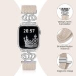 Braided Band Compatible with Apple Watch Bands 40mm 38mm 41mm 42mm 44mm 45mm 46mm 49mm,Magnetic Soft Nylon Stretchy Strap with Designer Bling Crown Strap for Series 10/9/8/7/6/5/4/3/2/SE/Ultra - Image 4
