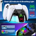 PS5 Controller Charger Station Compatible with DualSense & Edge Controllers, PS5 Charging Station Docking with RGB Light & LED Indicator for PlayStation 5 Accessories Kits - Image 4