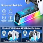 PS5 Controller Charger Station Compatible with DualSense & Edge Controllers, PS5 Charging Station Docking with RGB Light & LED Indicator for PlayStation 5 Accessories Kits - Image 6