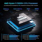 Trycoo Mini PC, Ryzen 5 5600H (6C/12T, up to 4.2Ghz),8GB DDR4/256GB NVMe SSD,Type-C/DP/HD,4K/60Hz Triple-Display,Mini Desktop Computer,Dual LAN/WiFi6/BT5.2/USB3.2 Mini Computers - Image 3